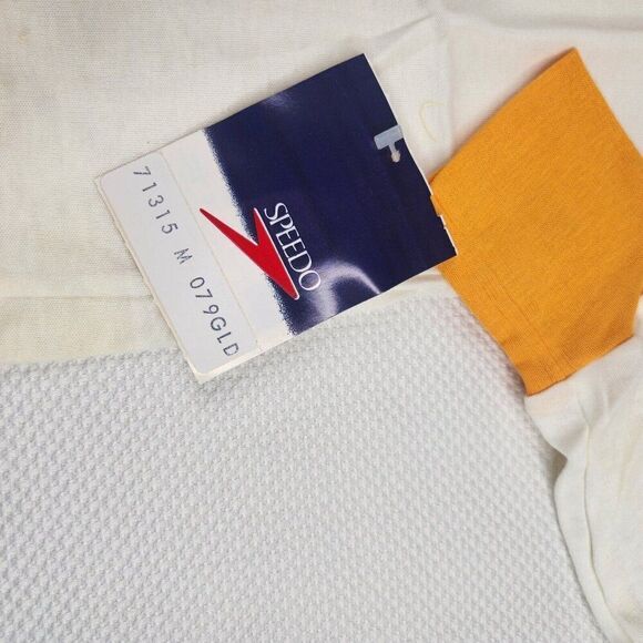 Vintage 80s Speedo Hooded Knit Sweatshirt Womens M Yellow White Deadstock NEW - Picture 4 of 7